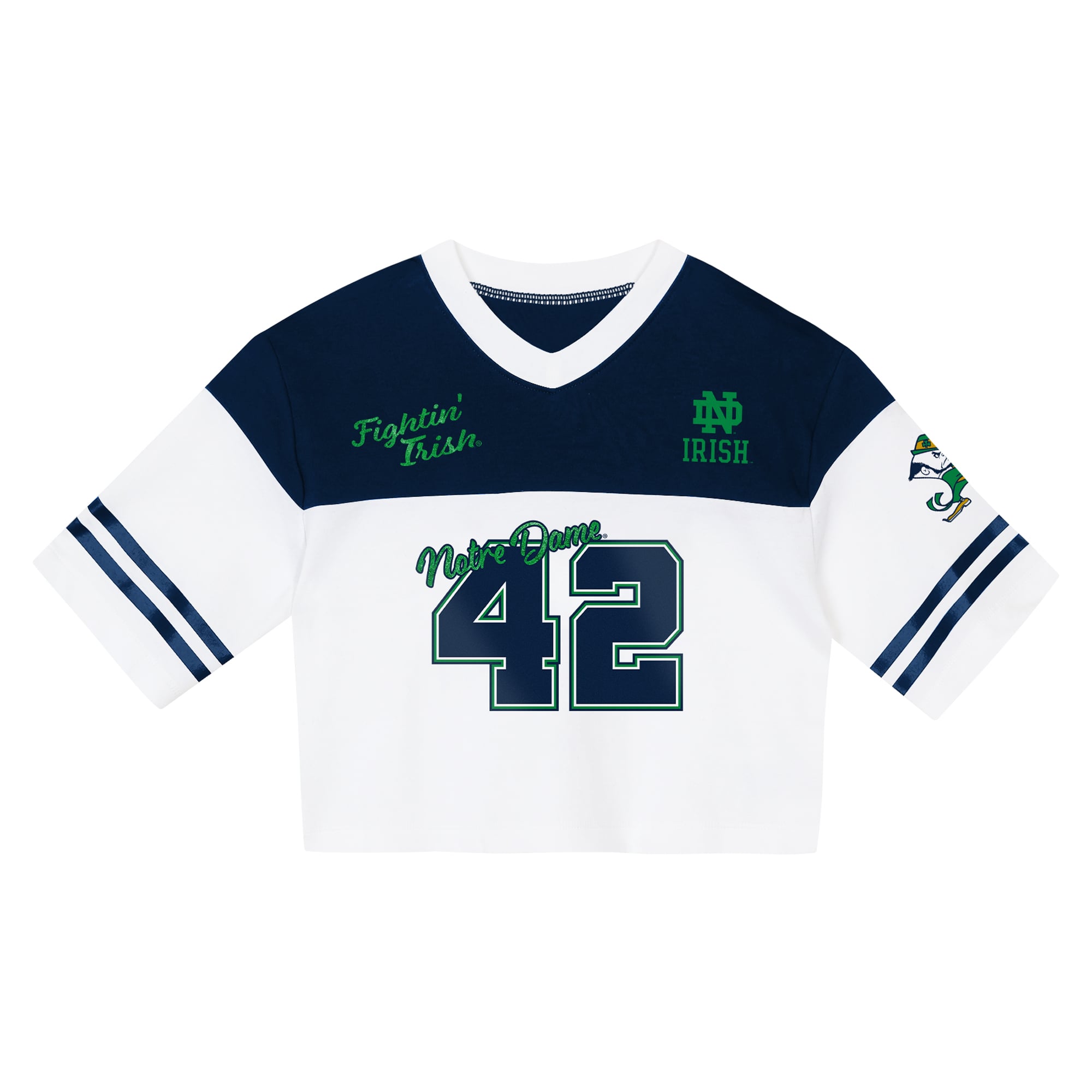 Ensemble T-shirt à col en V et short Outerstuff bleu marine/blanc Notre Dame Fighting Irish pour fille (taille préscolaire)